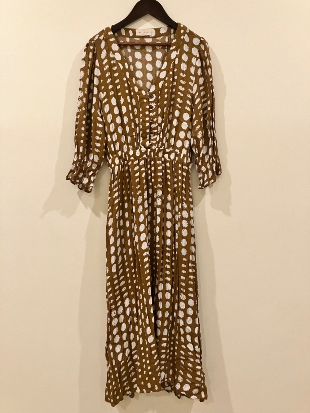 Melloday Nordstrom Midi Dress with Brown Fawn Print, M with pockets!